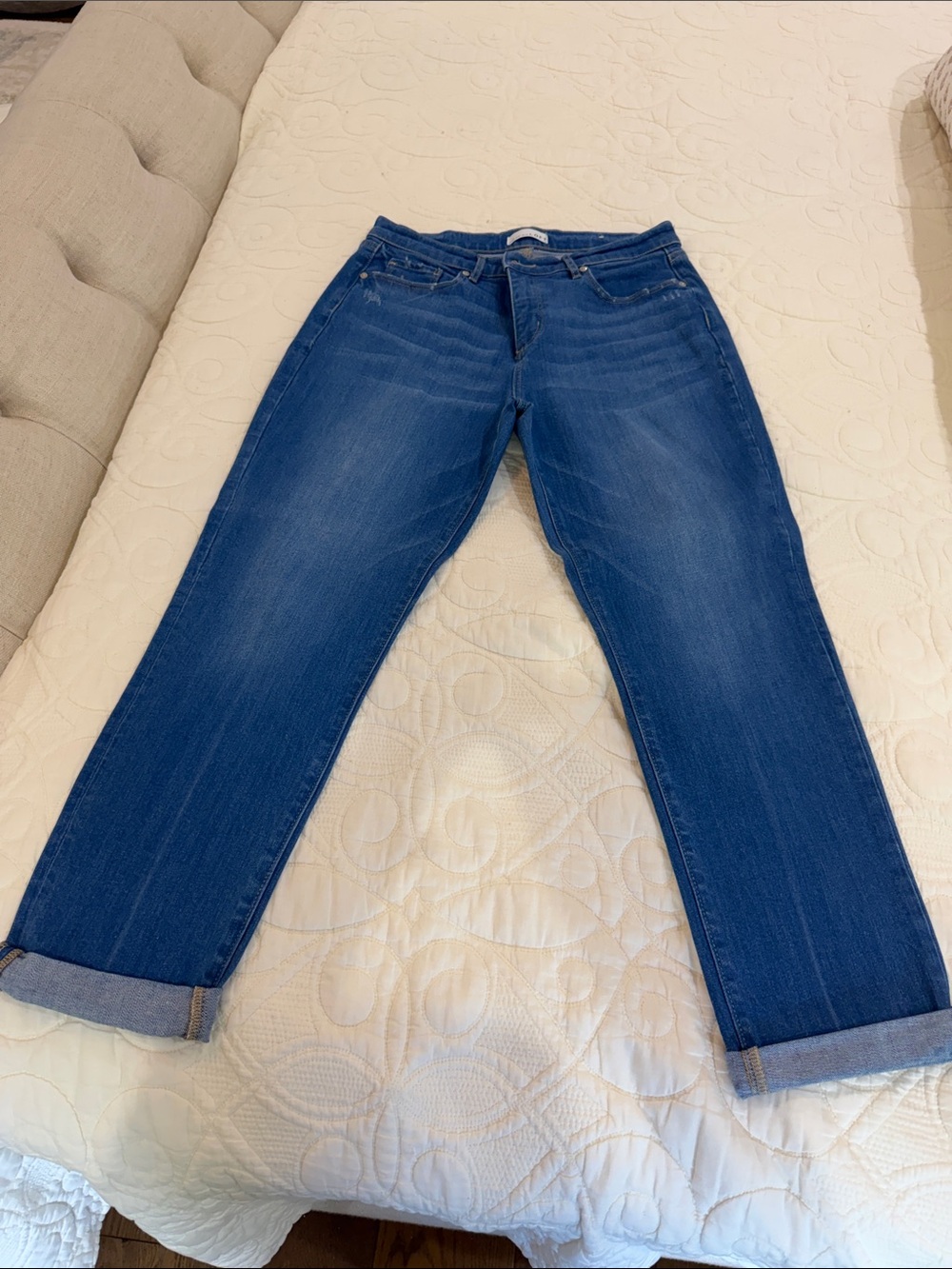 LOFT Dark Blue Boyfriend Jeans with Cuffed Hem